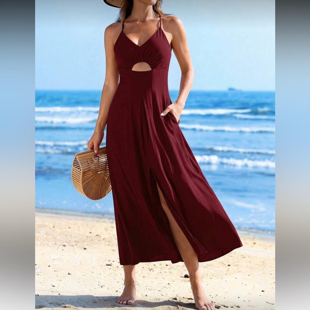 Burgundy Maxi Dress with Front Slit